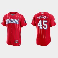 Miami Miami Marlins #45 Sixto Sanchez Men's Nike 2021 City Connect Authentic MLB Jersey Red
