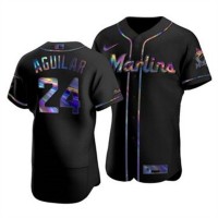Miami Miami Marlins #24 Jesus Aguilar Men's Nike Iridescent Holographic Collection MLB Jersey - Black