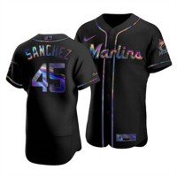 Miami Miami Marlins #45 Sixto Sanchez Men's Nike Iridescent Holographic Collection MLB Jersey - Black