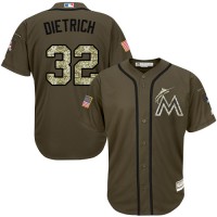 Miami Marlins #32 Derek Dietrich Green Salute to Service Stitched MLB Jersey