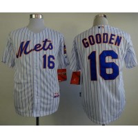 New York Mets #16 Dwight Gooden White(Blue Strip) Home Cool Base Stitched MLB Jersey