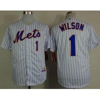 New York Mets #1 Mookie Wilson White(Blue Strip) Home Cool Base Stitched MLB Jersey