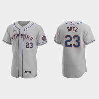 New York New York Mets #23 Javier Baez Men's Nike Gray Authentic Road MLB Jersey