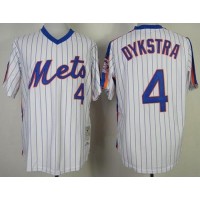 Mitchell and Ness New York Mets #4 Lenny Dykstra White Blue Strip Stitched MLB Jersey