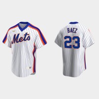New York New York Mets #23 Javier Baez Men's Nike White Cooperstown Collection MLB Jersey