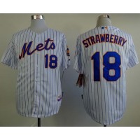 New York Mets #18 Darryl Strawberry White(Blue Strip) Home Cool Base Stitched MLB Jersey