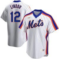 New York New York Mets #12 Francisco Lindor Men's Nike White Cooperstown Collection MLB Jersey