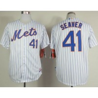 New York Mets #41 Tom Seaver White(Blue Strip) Home Cool Base Stitched MLB Jersey