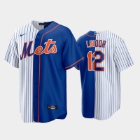 New York New York Mets #12 Francisco Lindor White-Royal Replica Home Split Jersey