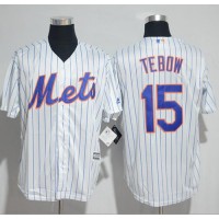 New York Mets #15 Tim Tebow White(Blue Strip) New Cool Base Stitched MLB Jersey
