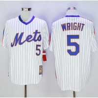Mitchell And Ness New York Mets #5 David Wright White(Blue Strip) Throwback Stitched MLB Jersey