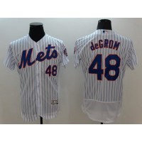 New York Mets #48 Jacob DeGrom White(Blue Strip) Flexbase Authentic Collection Stitched MLB Jersey