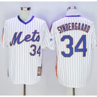 New York Mets #34 Noah Syndergaard White(Blue Strip) Cooperstown Stitched MLB Jersey