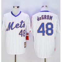 New York Mets #48 Jacob DeGrom White(Blue Strip) Cooperstown Stitched MLB Jersey