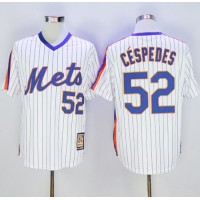 New York Mets #52 Yoenis Cespedes White(Blue Strip) Cooperstown Stitched MLB Jersey