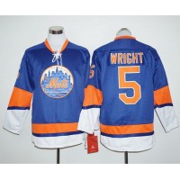 New York Mets #5 David Wright Blue Long Sleeve Stitched MLB Jersey