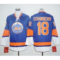 New York Mets #18 Darryl Strawberry Blue Long Sleeve Stitched MLB Jersey