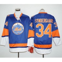 New York Mets #34 Noah Syndergaard Blue Long Sleeve Stitched MLB Jersey
