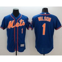 New York Mets #1 Mookie Wilson Blue Flexbase Authentic Collection Stitched MLB Jersey