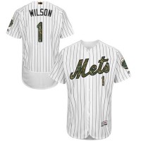 New York Mets #1 Mookie Wilson White(Blue Strip) Flexbase Authentic Collection Memorial Day Stitched MLB Jersey