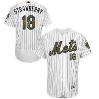 New York Mets #18 Darryl Strawberry White(Blue Strip) Flexbase Authentic Collection Memorial Day Stitched MLB Jersey
