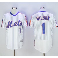 New York Mets #1 Mookie Wilson White(Blue Strip) Flexbase Authentic Collection Alternate Stitched MLB Jersey