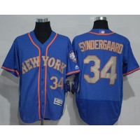 New York Mets #34 Noah Syndergaard Blue(Grey NO.) Flexbase Authentic Collection Stitched MLB Jersey
