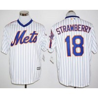 New York Mets #18 Darryl Strawberry White(Blue Strip) Cool Base Cooperstown 25TH Stitched MLB Jersey