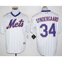 New York Mets #34 Noah Syndergaard White(Blue Strip) Cool Base Cooperstown 25TH Stitched MLB Jersey