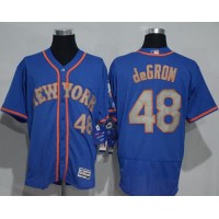 New York Mets #48 Jacob DeGrom Blue(Grey NO.) Flexbase Authentic Collection Stitched MLB Jersey