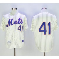 Mitchell And Ness 1969 New York Mets #41 Tom Seaver Cream(Blue Strip) Throwback Stitched MLB Jersey