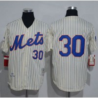 Mitchell And Ness 1969 New York Mets #30 Nolan Ryan Cream(Blue Strip) Throwback Stitched MLB Jersey