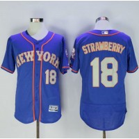 New York Mets #18 Darryl Strawberry Blue(Grey NO.) Flexbase Authentic Collection Stitched MLB Jersey