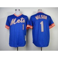Mitchell and Ness 1983 New York Mets #1 Mookie Wilson Blue Throwback Stitched MLB Jersey