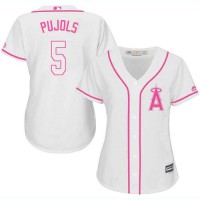 Los Angeles Angels #5 Albert Pujols White/Pink Fashion Women's Stitched MLB Jersey