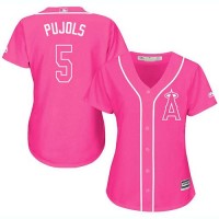 Los Angeles Angels #5 Albert Pujols Pink Fashion Women's Stitched MLB Jersey