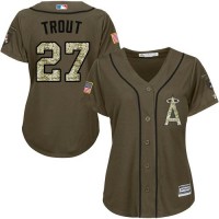 Los Angeles Angels #27 Mike Trout Green Salute to Service Women's Stitched MLB Jersey