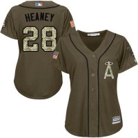 Los Angeles Angels #28 Andrew Heaney Green Salute to Service Women's Stitched MLB Jersey