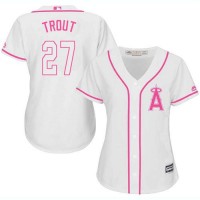 Los Angeles Angels #27 Mike Trout White/Pink Fashion Women's Stitched MLB Jersey