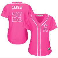 Los Angeles Angels #29 Rod Carew Pink Fashion Women's Stitched MLB Jersey