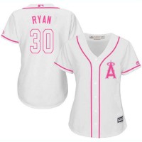 Los Angeles Angels #30 Nolan Ryan White/Pink Fashion Women's Stitched MLB Jersey