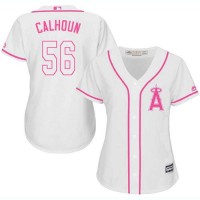 Los Angeles Angels #56 Kole Calhoun White/Pink Fashion Women's Stitched MLB Jersey