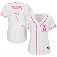 Los Angeles Angels #7 Zack Cozart White/Pink Fashion Women's Stitched MLB Jersey