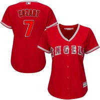 Los Angeles Angels #7 Zack Cozart Red Alternate Women's Stitched MLB Jersey