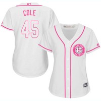 Houston Astros #45 Gerrit Cole White/Pink Fashion Women's Stitched MLB Jersey