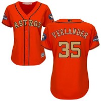 Houston Astros #35 Justin Verlander Orange 2018 Gold Program Cool Base Women's Stitched MLB Jersey