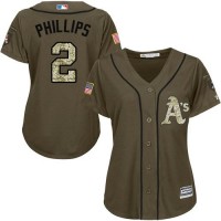 Oakland Athletics #2 Tony Phillips Green Salute to Service Women's Stitched MLB Jersey