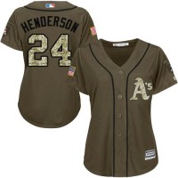 Oakland Athletics #24 Rickey Henderson Green Salute to Service Women's Stitched MLB Jersey