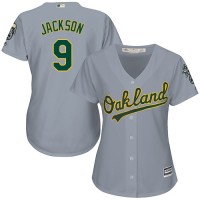 Oakland Athletics #9 Reggie Jackson Grey Road Women's Stitched MLB Jersey