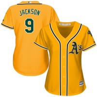 Oakland Athletics #9 Reggie Jackson Gold Alternate Women's Stitched MLB Jersey